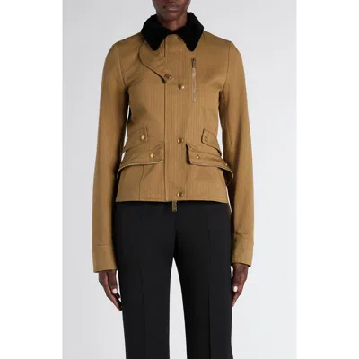 Alexander Mcqueen Mcqueen Kickback Cotton Herringbone Jacket In Brown