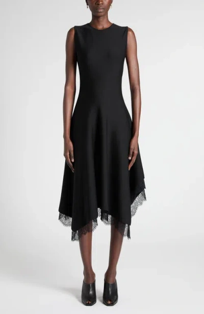 Alexander Mcqueen Lace-trim Asymmetric Dress In Black