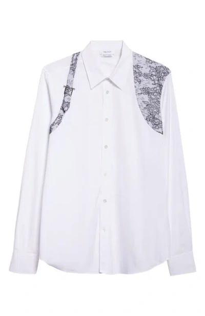 Alexander Mcqueen Mcqueen Lace Detail Harness Strap Cotton Poplin Button-up Shirt In White