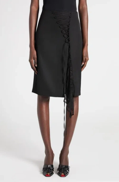 Alexander Mcqueen Mcqueen Lace Insert Wool Pencil Skirt In Black