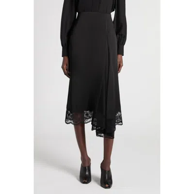 Alexander Mcqueen Mcqueen Lace Trim Asymmetric Silk Skirt In Black