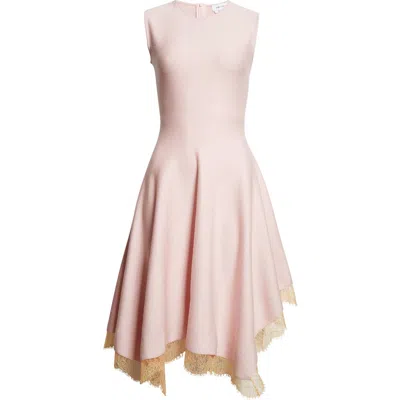 ALEXANDER MCQUEEN MCQUEEN LACE TRIM ASYMMETRIC WOOL BLEND KNIT DRESS