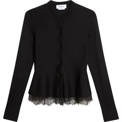 Alexander Mcqueen Mcqueen Lace Trim Peplum Cardigan In Black