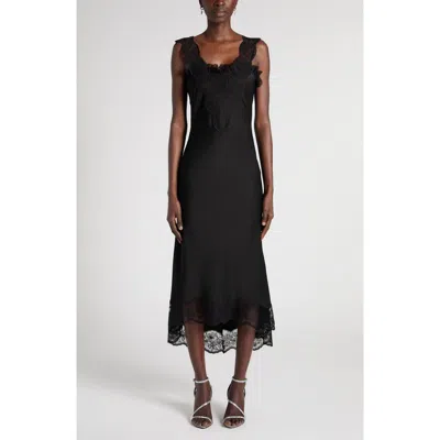 Alexander Mcqueen Mcqueen Lace Trim Satin Cocktail Dress In Black