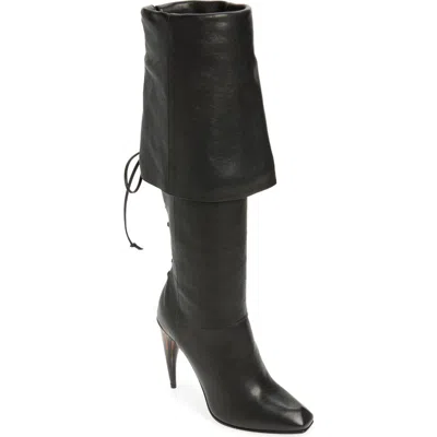 Alexander Mcqueen Mcqueen Lace-up Cuff Horn Heel Knee High Boot In Black