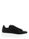 Alexander Mcqueen Women Black Low Top Sneakers With Logo Lettering On Tongue And Heel In Leather Wom In Black