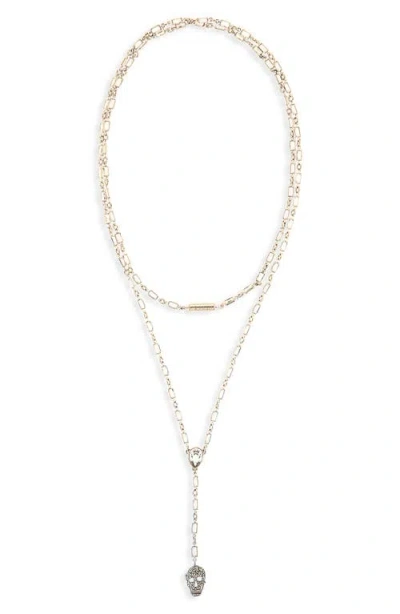 Alexander Mcqueen Mcqueen Layered Pavé Skull Y-necklace In Silver