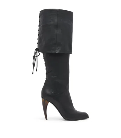 Alexander Mcqueen Mcqueen Leather Horn Knee-high Boots In Black