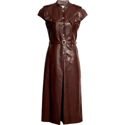 Alexander Mcqueen Mcqueen Leather Midi Shirtdress In Brown