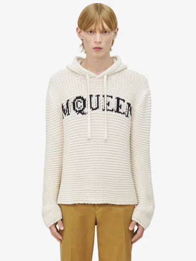 Alexander Mcqueen Mcqueen Logo Cropped Hoodie In Ivory