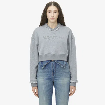 Alexander Mcqueen Mcqueen Logo Cropped Sweatshirt In Grey Melange