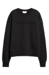 Alexander Mcqueen Cotton Sweatshirt With Ribbed Cuffs And Hem In Black