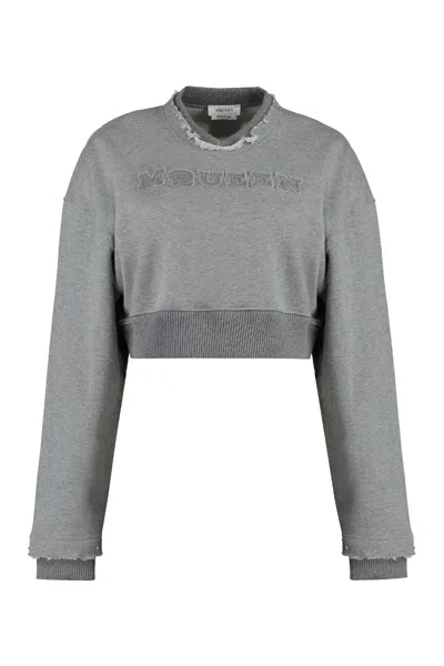 Alexander Mcqueen Mcqueen Logo Mini Sweatshirt With Cropped Fit In Grey