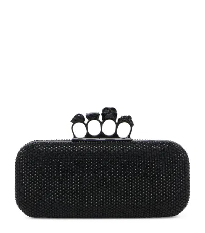 Alexander Mcqueen Mcqueen Long Crystal-embellished Knuckle Clutch Bag In Black