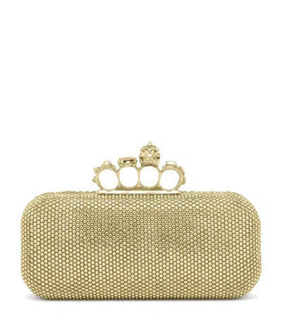 Alexander Mcqueen Mcqueen Long Crystal-embellished Knuckle Clutch Bag In Gold