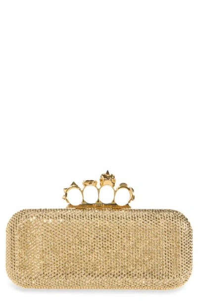 Alexander Mcqueen Mcqueen Long Knuckle Crystal Embellished Suede Clutch