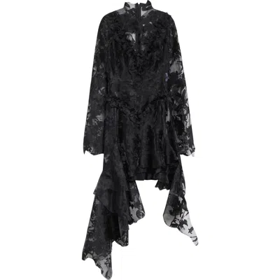 Alexander Mcqueen Mcqueen Long Sleeve Devoré Dress In Metallic
