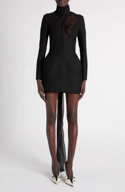 Alexander Mcqueen Mcqueen Long Sleeve Stretch Wool & Mohair Light Tweed Evening Minidress In Black