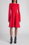 Alexander Mcqueen Mcqueen Long Sleeve Wool & Silk Blend Dress In Red
