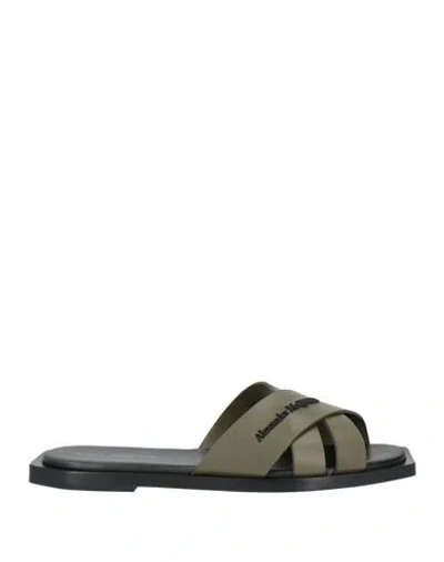 Alexander Mcqueen Mcqueen Man Sandals Military Green Size 9 Calfskin In Gray