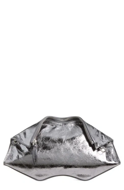 Alexander Mcqueen Mcqueen Manta Crinkled Metallic Leather Clutch In Gray