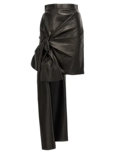 Alexander Mcqueen Lamb Leather Maxi With Bow Skirt In Black