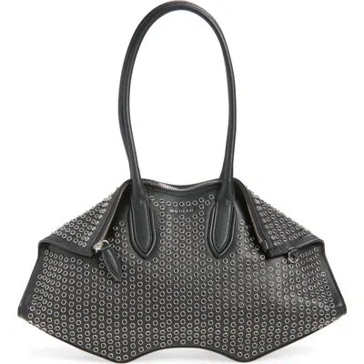 Alexander Mcqueen Mcqueen Medium Manta Grommet Leather Handbag In Black