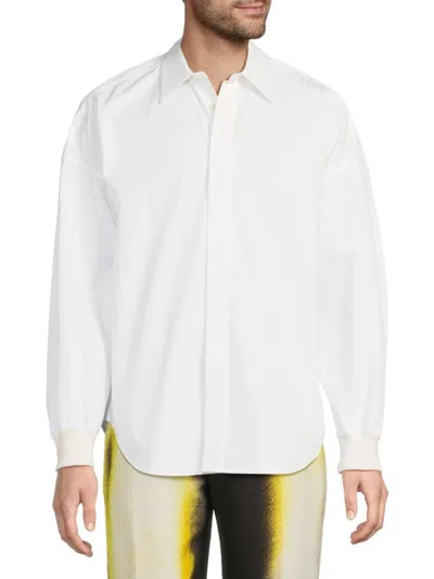 Alexander Mcqueen Mcqueen Men's Curved Hem Cotton Shirt In White