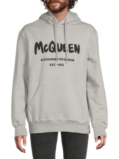 Alexander Mcqueen Mcqueen Men's Graffiti Logo Cotton-blend Hoodie In Gray