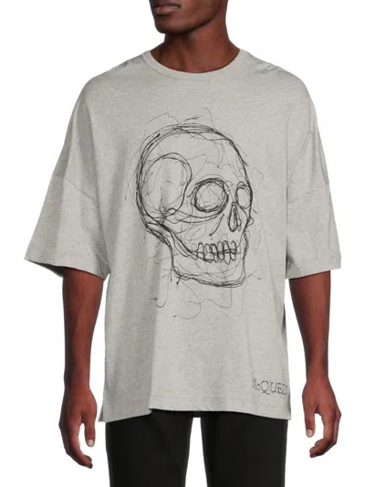 Alexander Mcqueen Mcqueen Men's Graphic Drop Shoulder Cotton T-shirt In Gray