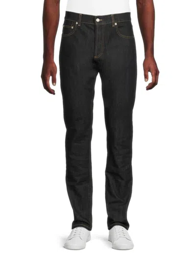 Alexander Mcqueen Mcqueen Men's Logo Embroidered Dark-wash Jeans In Black