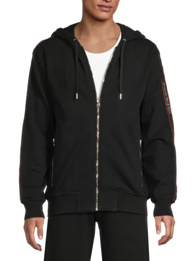 Alexander Mcqueen Mcqueen Men's Logo Tape Cotton Bomber Jacket In Black