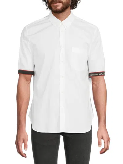 Alexander Mcqueen Mcqueen Men's Logo Tape Cotton Button-down Shirt In White