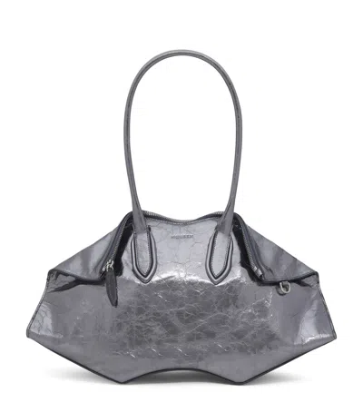 Alexander Mcqueen Mcqueen Metallic Leather Manta Top-handle Bag In Gray