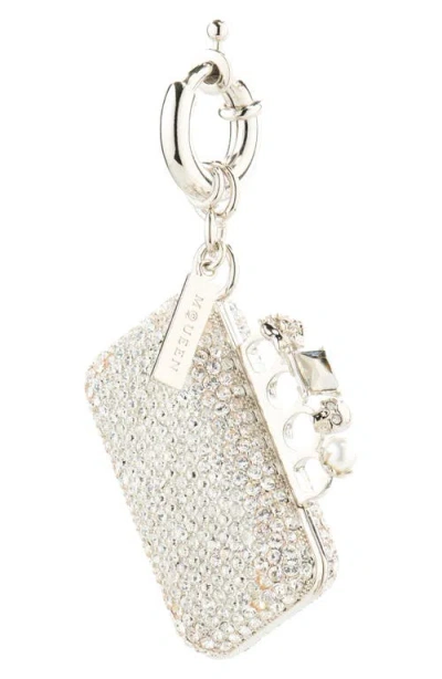Alexander Mcqueen Mcqueen Micro Clutch Crystal Embellished Bag Charm In Metallic