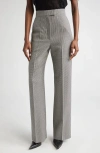 Alexander Mcqueen Mcqueen Micro Houndstooth Pleated Wool & Mohair Straight Leg Trousers In Gray