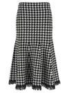 Alexander Mcqueen Mcqueen Midi Houndstooth Skirt With Flared Silhouette In Black