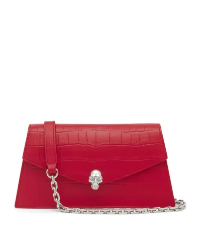Alexander Mcqueen Mcqueen Mini Croc-embossed Skull Shoulder Bag In Red
