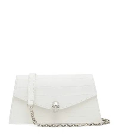 Alexander Mcqueen Mcqueen Mini Croc-embossed Skull Shoulder Bag In White