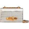 Alexander Mcqueen Mcqueen Mini Jeweled Croc Embossed Leather Satchel