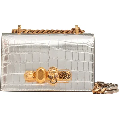 Alexander Mcqueen Mcqueen Mini Jeweled Croc Embossed Leather Satchel
