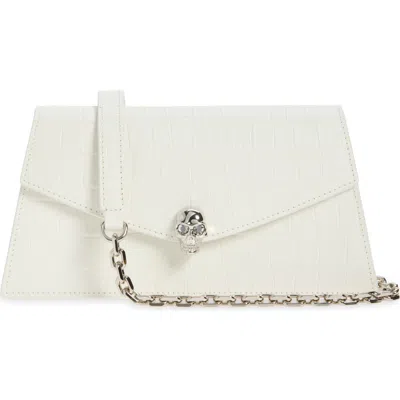 Alexander Mcqueen Mcqueen Mini Skull Croc Embossed Leather Crossbody Bag In White