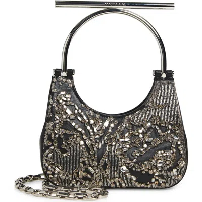 Alexander Mcqueen Mcqueen Mini T-bar Crystal & Bead Embellished Leather Evening Bag