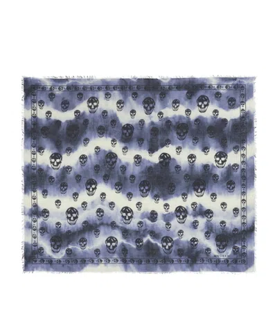 Alexander Mcqueen Mcqueen Modal-silk Tie-dye Skull Scarf In Blue