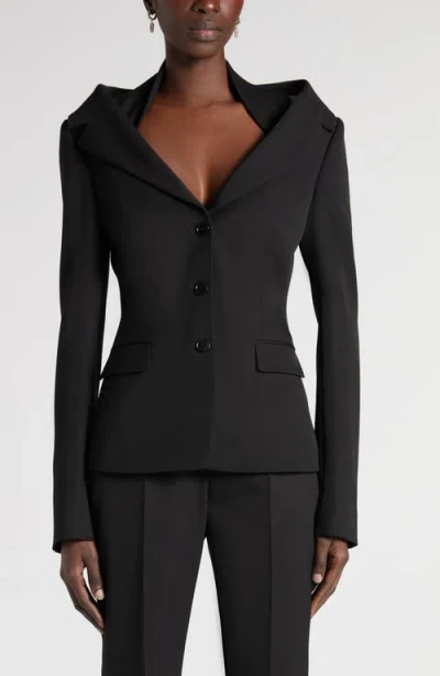 Alexander Mcqueen Mcqueen Off The Shoulder Wool Grain De Poudre Harness Jacket In Animal Print