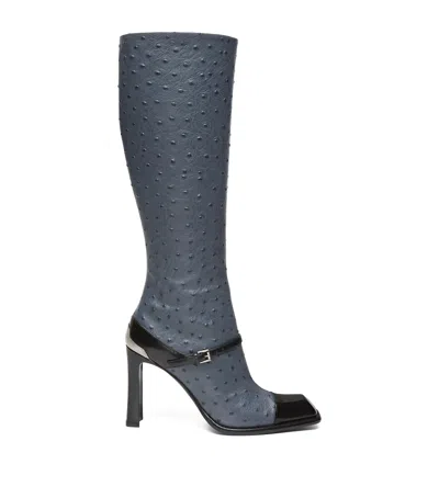 Alexander Mcqueen Mcqueen Ostrich-embossed Leather Niko Knee-high Boots 95 In Black