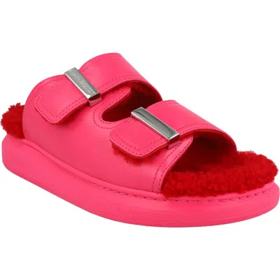 Alexander Mcqueen Mcqueen Oversize Hybrid Genuine Shearling Slide Sandal In Pink