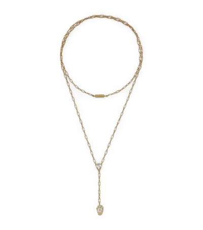 Alexander Mcqueen Mcqueen Pavé Skull Chain Necklace In Brown
