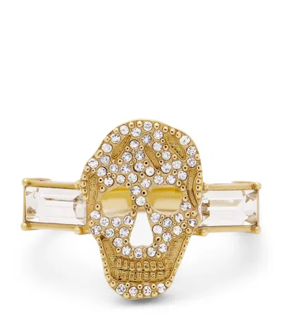 Alexander Mcqueen Mcqueen Pavé Skull Ring In Brown