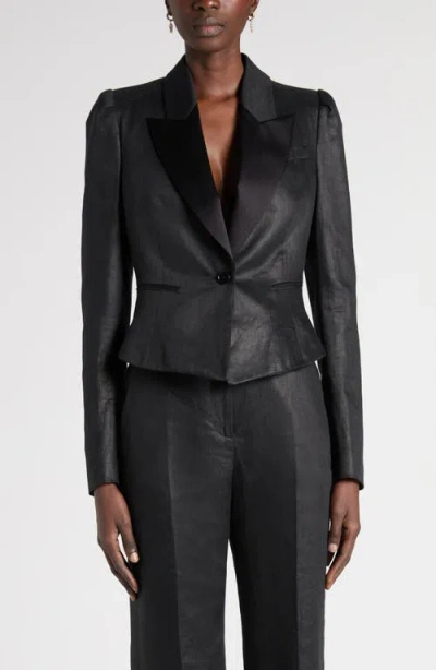 Alexander Mcqueen Mcqueen Peak Lapels Puff Sleeve Linen Jacket In Black